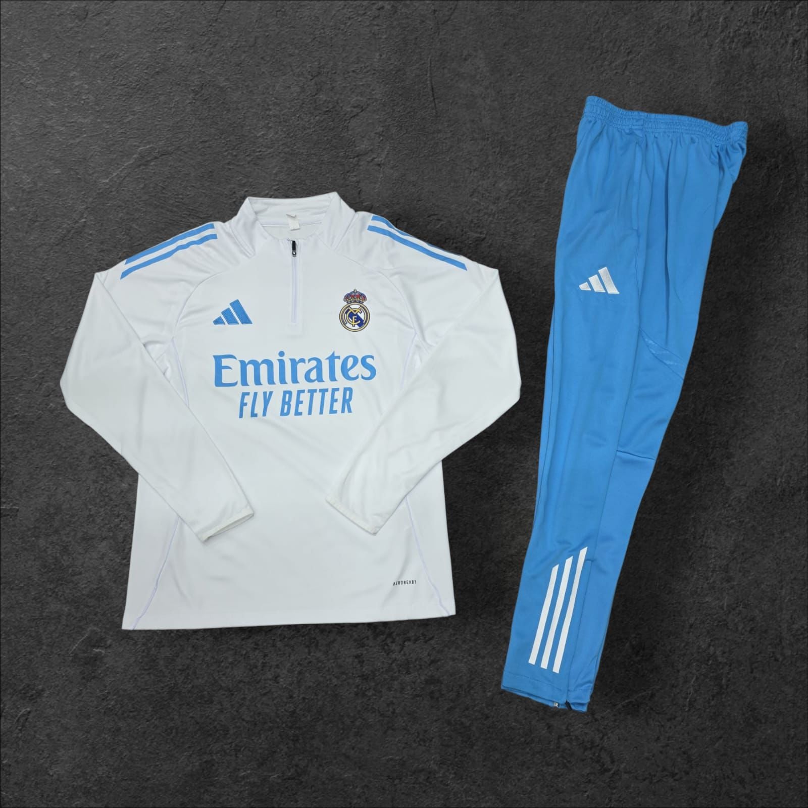 2025/2026 Real Madrid White & Sky Blue Half-Zip Tracksuit