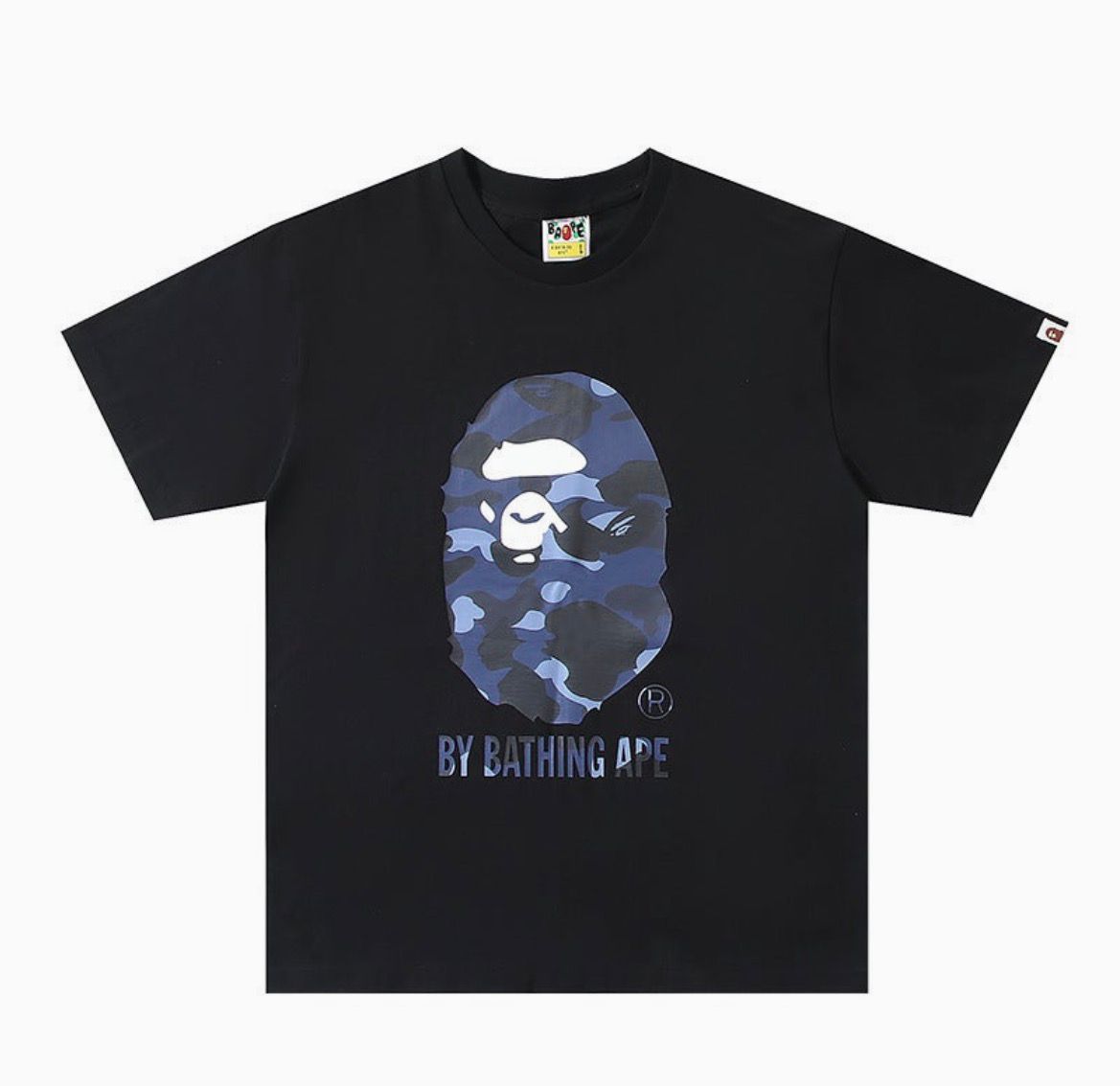 Bape Shirt Blue Camo Ape Head Black Tee