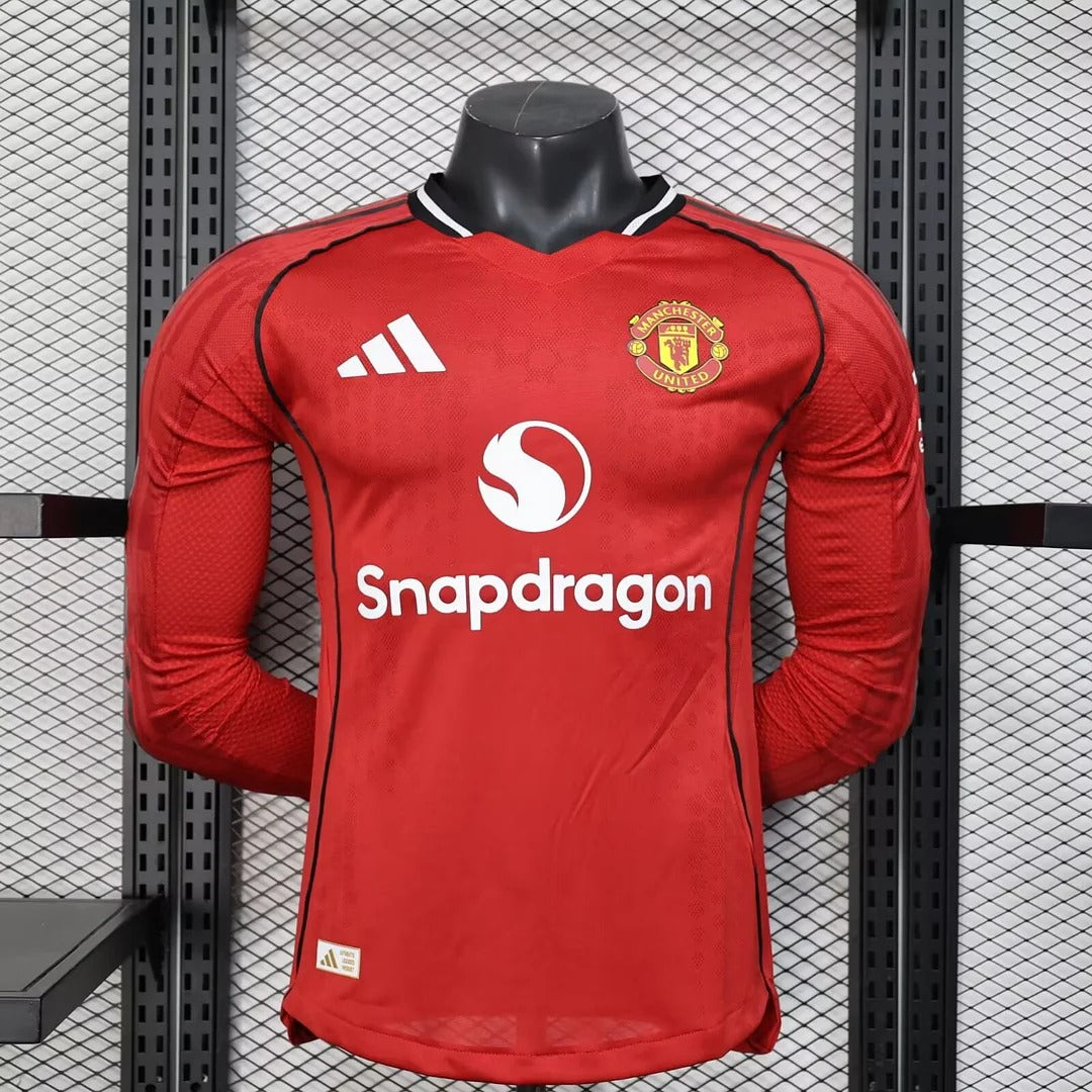 2025/26 Long Sleeve Player Version Manchester United Home Football Shirt 1:1 Thai Quality