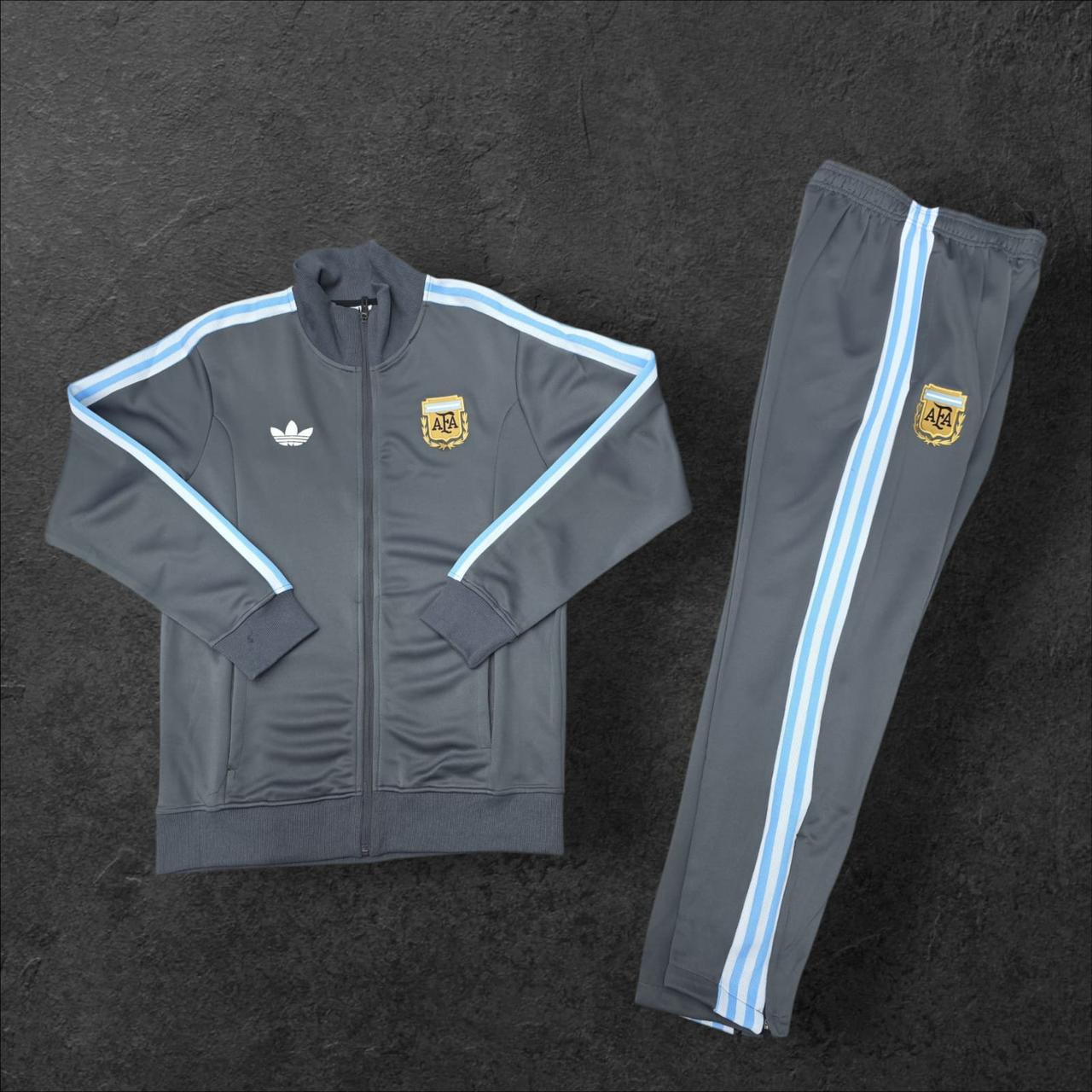 2023/2024 Argentina Grey–Sky Blue Retro Full-Zip Tracksuit