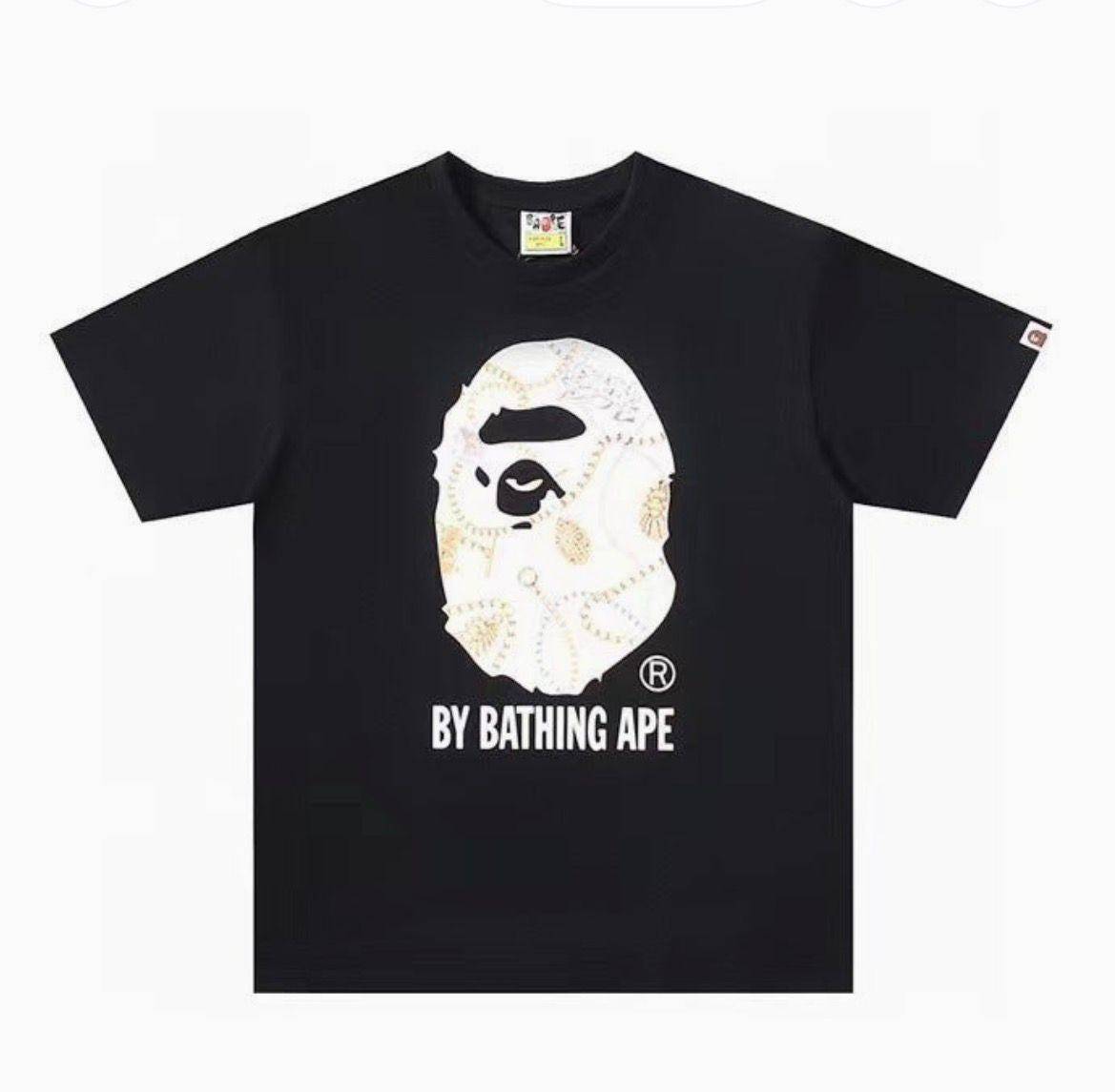 Bape Shirt Gold Ape Head Black Tee