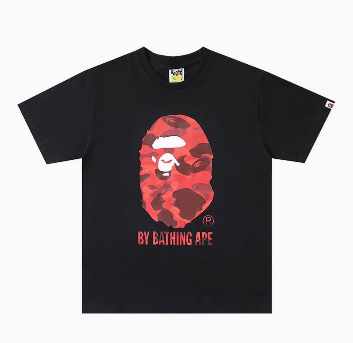 Bape Shirt Red Camo Ape Head Black Tee