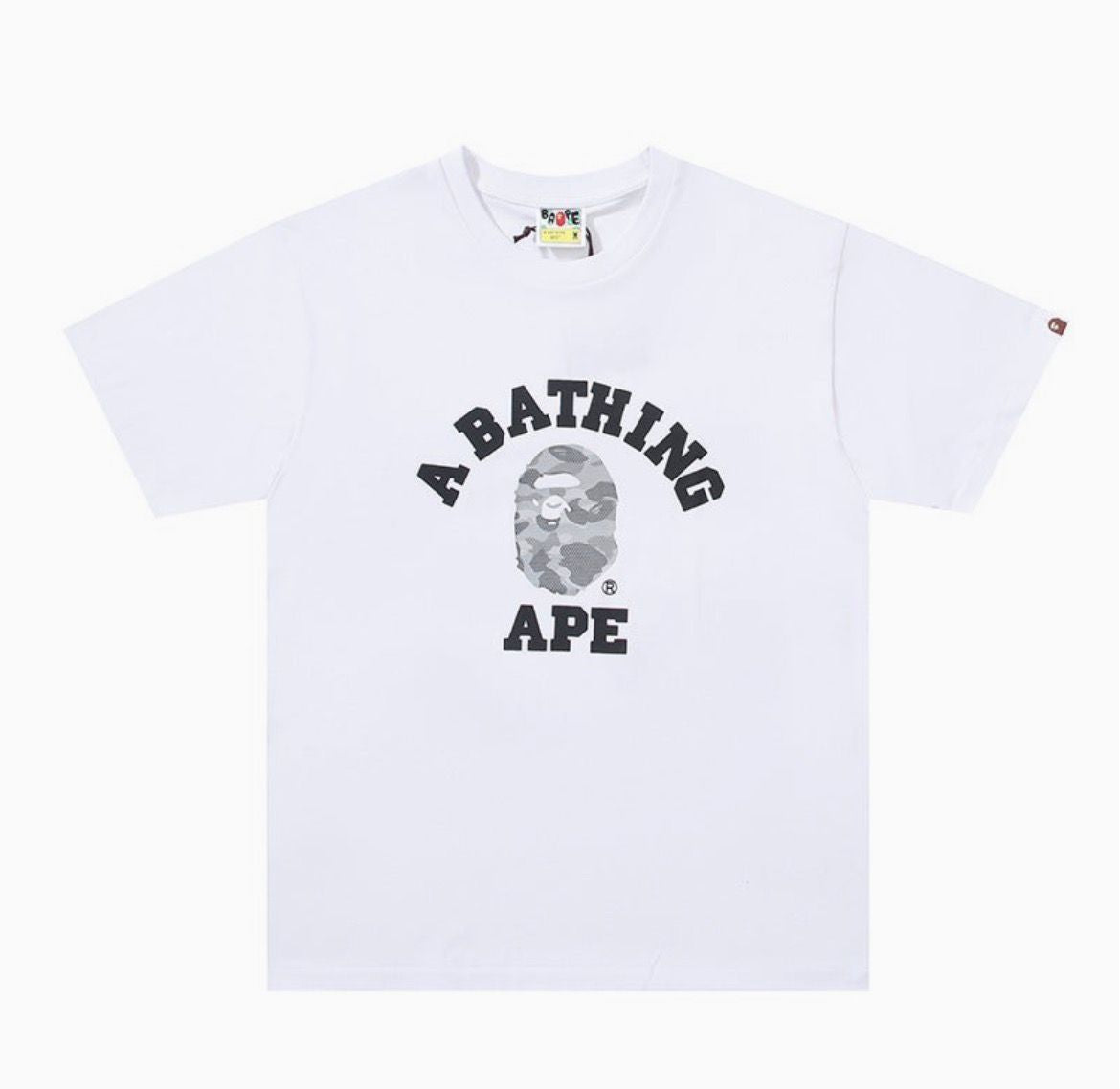 Bape Shirt Grey Camo Ape Head White Tee