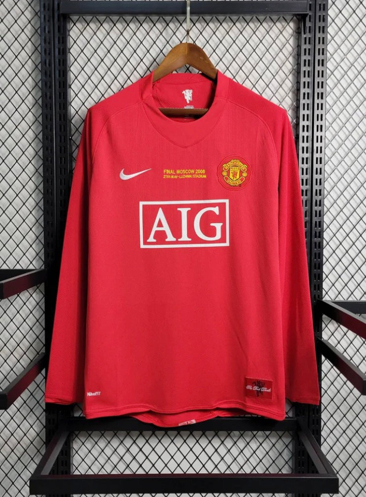 2007-2008 Retro Long Sleeve Manchester United Home Football Shirt